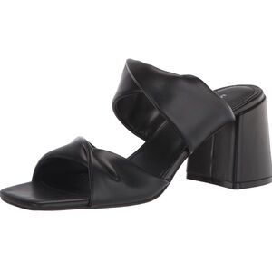Marc Fisher Black Leather Twisted Strap Block Heel Sandal Kari